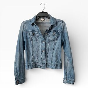 Merona Denim Jean Jacket Women's Size XS Blue Cropped Pockets Buttons Pockets